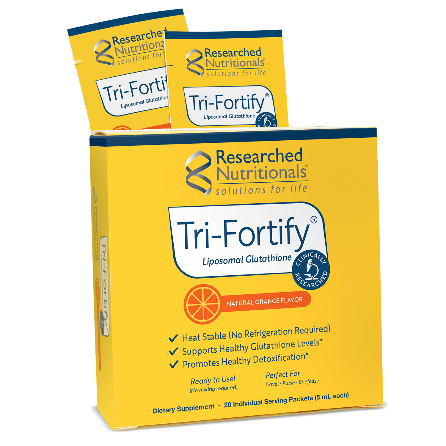 Tri-Fortify Liposomal Glutathione, 20 Packets, by Researched Nutritionals, Orange